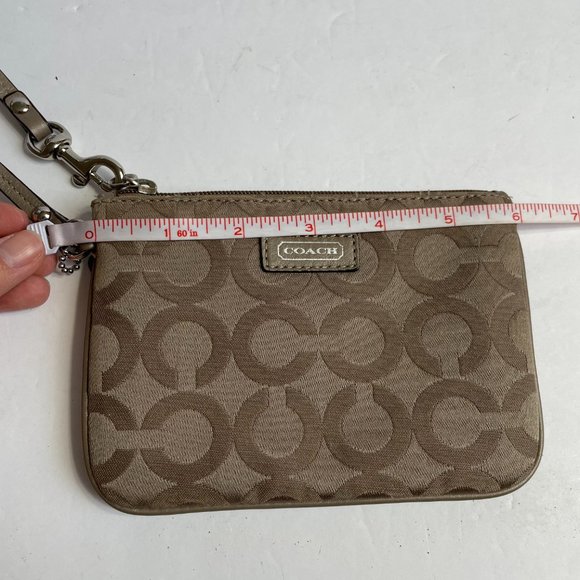 Coach Logo Canvas Wristlet 6"x4" Clutch Bag Wallet Coin Purse Taupe Brown Small - Picture 9 of 11